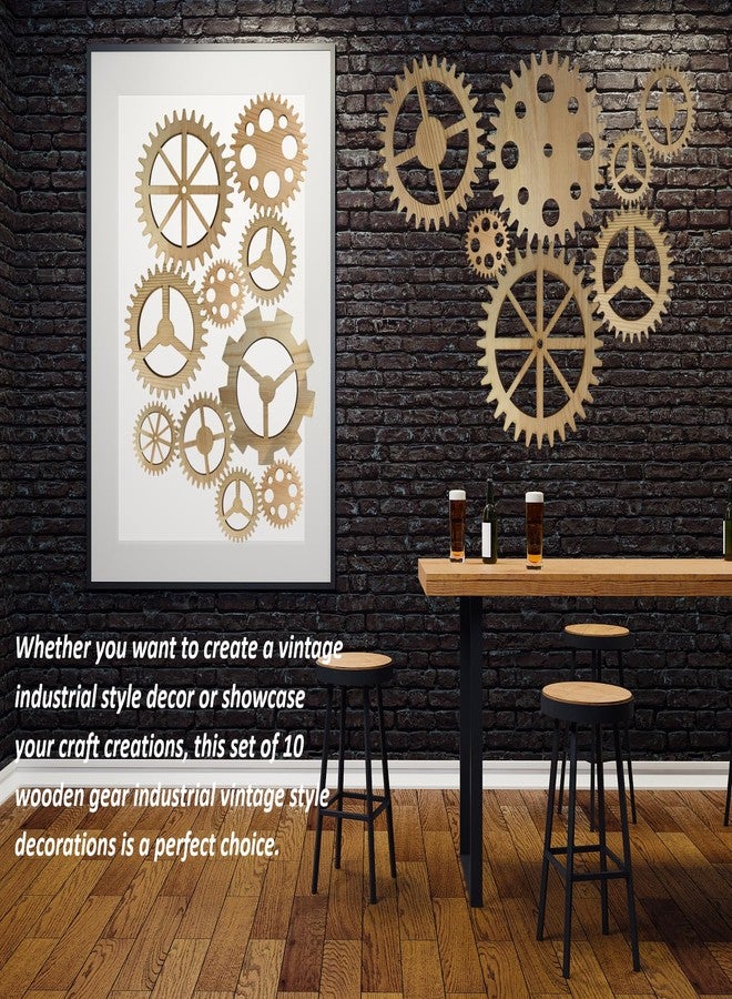 AMQUAL 10Pcs Steampunk Decor Wooden Gear Set, Industrial Vintage Wheels for Wall Hanging, Farmhouse, Bar & DIY Crafts (5.9In-3.1In) - Image 2
